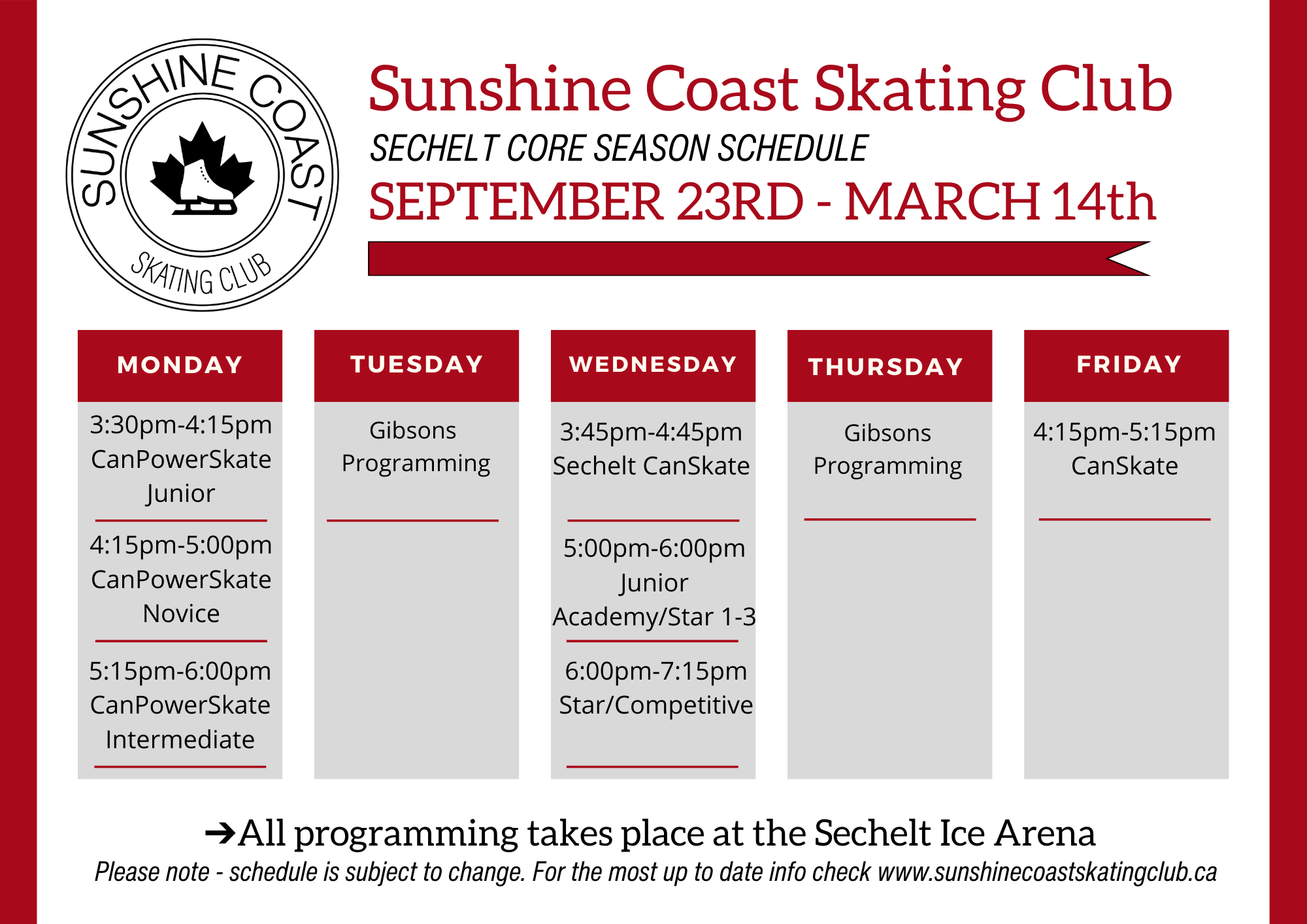 Sports Core Schedule